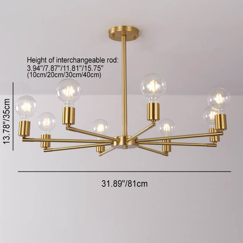 Contemporary Nordic Copper Branch Design 3/4/6/8/10-Light Chandelier For Living Room