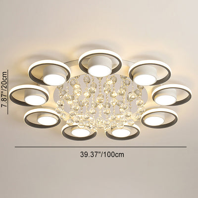 Luminaire de plafond LED moderne en fer avec abat-jour en acrylique en forme de cercle et cristal pour salon 