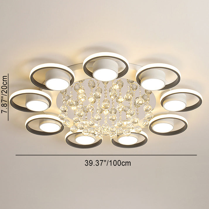 Luminaire de plafond LED moderne en fer avec abat-jour en acrylique en forme de cercle et cristal pour salon 