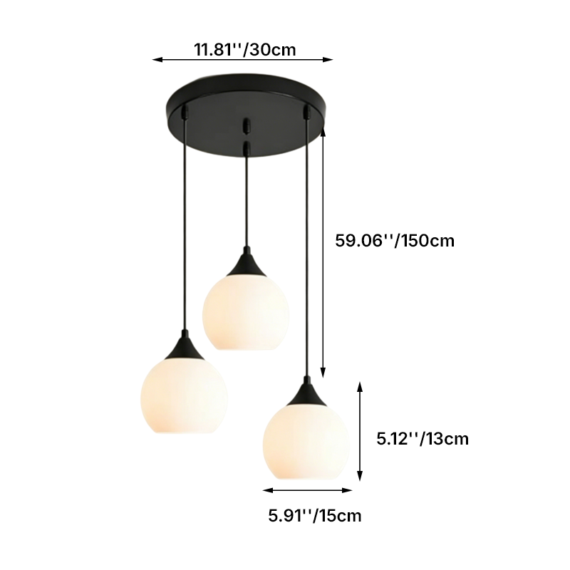 Modern Minimalist Round Linear Glass Iron 3-Light Island Light Chandelier for Dining Room