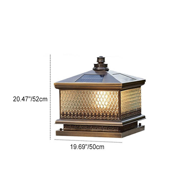 Traditionelle Chinesische Palast Messing Glas Solar 1-Licht Außenleuchte Für Garten 