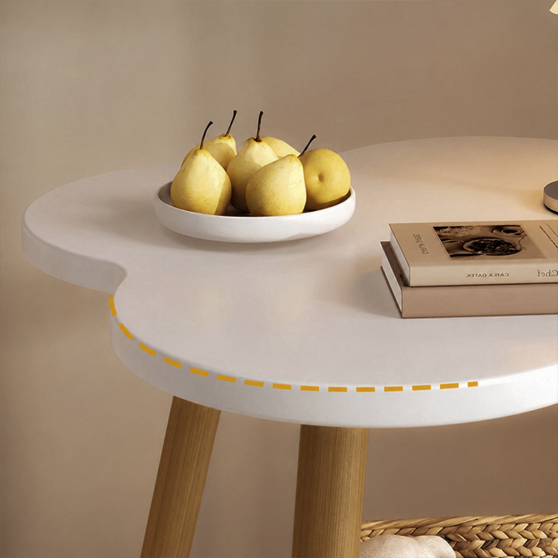 Mesa Auxiliar Redonda de Madera Maciza y Metal con Forma de Flor Contemporánea de 2 Niveles para Sala de Estar 