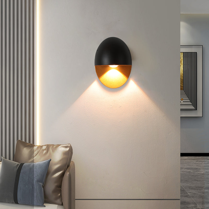 مصباح حائط LED خارجي مقاوم للماء من الألومنيوم بشكل بيضاوي بتصميم عصري بسيط للفناء الخارجي 