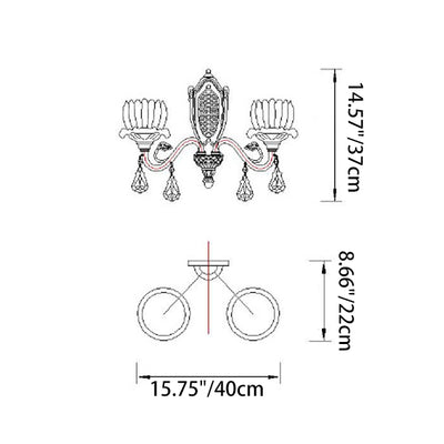 Traditional European Brass Crystal Floral 1/2 Light Wall Sconce Lamp For Bedroom & Living Room