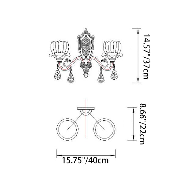 Traditional European Brass Crystal Floral 1/2 Light Wall Sconce Lamp For Bedroom & Living Room