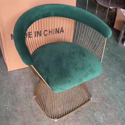 Moderner Luxus Kurven Hohl-Oval Stoff Edelstahl Akzentstuhl Rückenlehne Armlehne Für Wohnzimmer 
