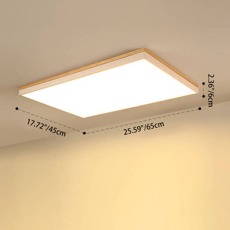 Moderne minimalistische LED-Deckenleuchte zur flachen Montage aus massivem Holz und Acryl in quadratischer Rechteckform für das Wohnzimmer 