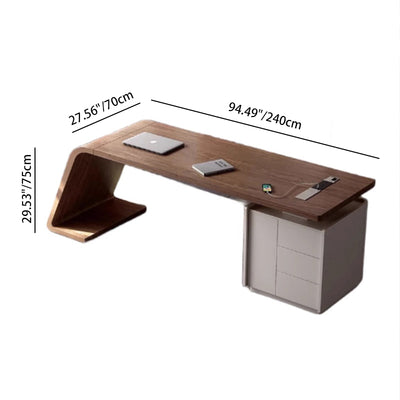 Modern Minimalist Trapezoidal Solid Wood Plywood Desks 3-Drawer For Home Office