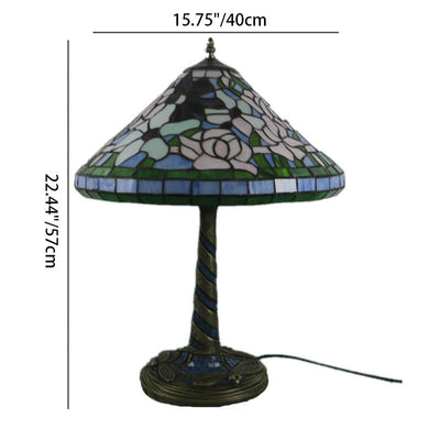 Traditional Tiffany Flower Decor Stained Glass Dome 2-Light Table Lamp For Bedroom