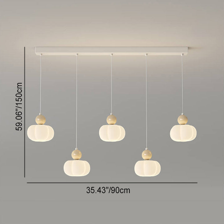 Lustre moderne minimaliste en coton crème, fer et plastique, 3/5 lumières, pour salle à manger 