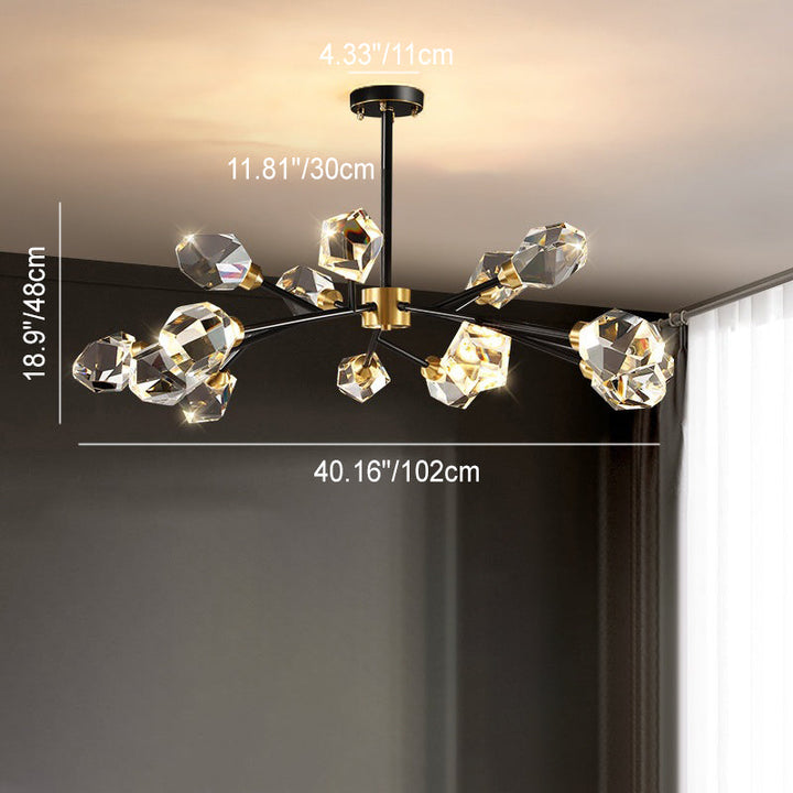 Lustre contemporain en cristal de cuivre irrégulier de branche scandinave 6/9/12/15/18 lumières pour salon 