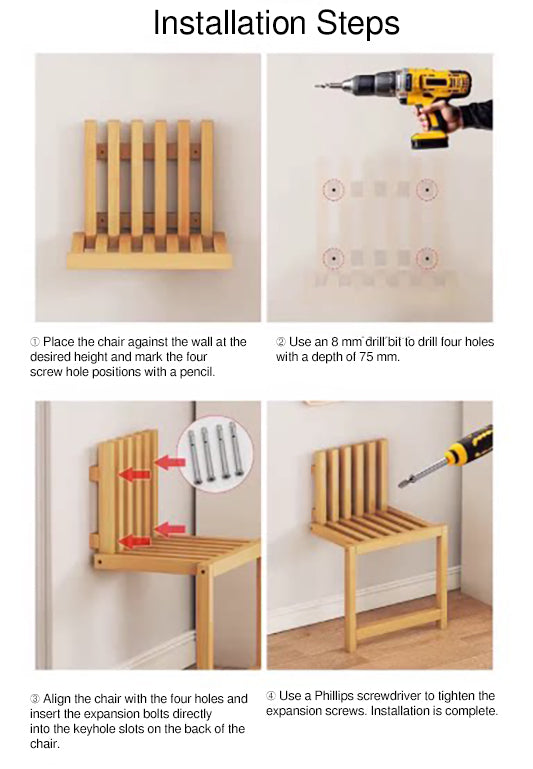 Contemporary Simplicity Bamboo Hanging Wall Mount Foldable Footstool Backrest Armless For Entryways