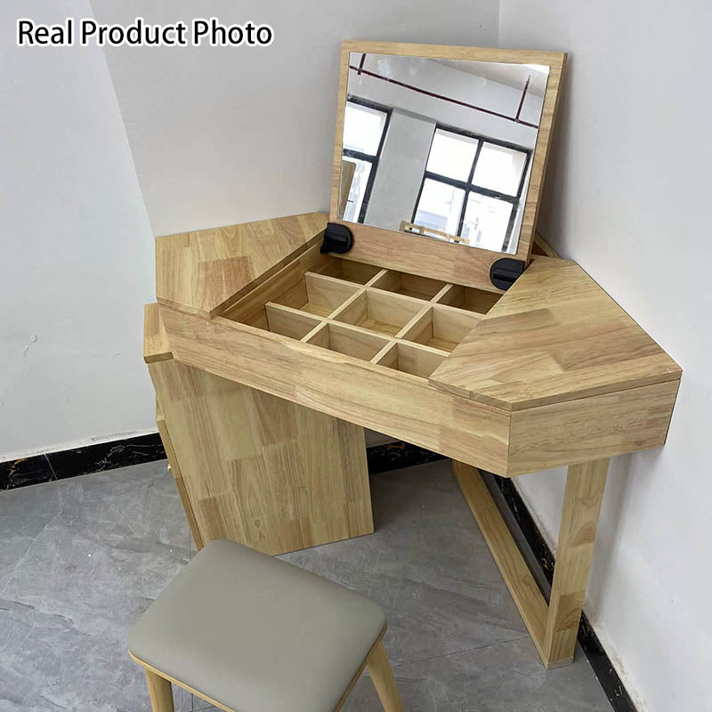 Modern Minimalist Rectangular Hexagonal Rubberwood Plywood Glass Microfiber Leather Makeup Vanity 4-Tier For Bedroom