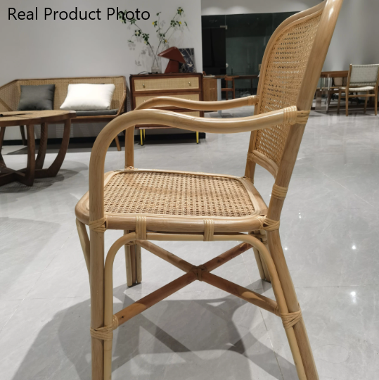 Contemporary Retro Square Woven Rattan Dining Chair Backrest Armrest For Dining Room