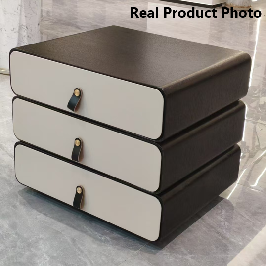 Contemporary Creative Solid Wood Multilayer Board Bedside Cabinet - 3 Drawers Rotating Nightstand For Bedroom