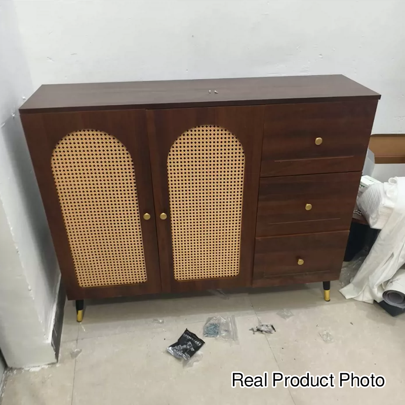Armoire de rangement en rotin à 4 niveaux pour salon, en MDF rectangulaire japonais traditionnel et bois massif 