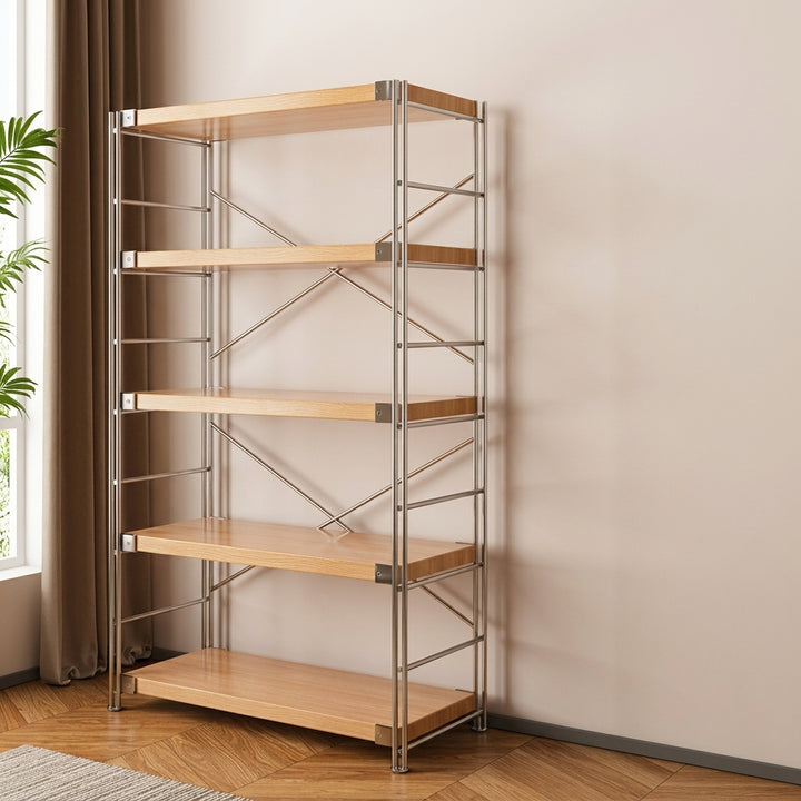Modern Multi-Tier Storage Shelving Unit With Particleboard Shelves &amp; Carbon Steel Frame - Open Storage Shelf For Living Room, Bedroom &amp; Home Office