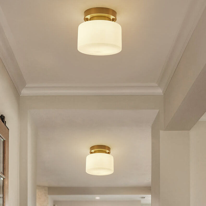 Modern Minimalist Drum Glass Copper 1-Light Semi-Flush Mount Ceiling Light