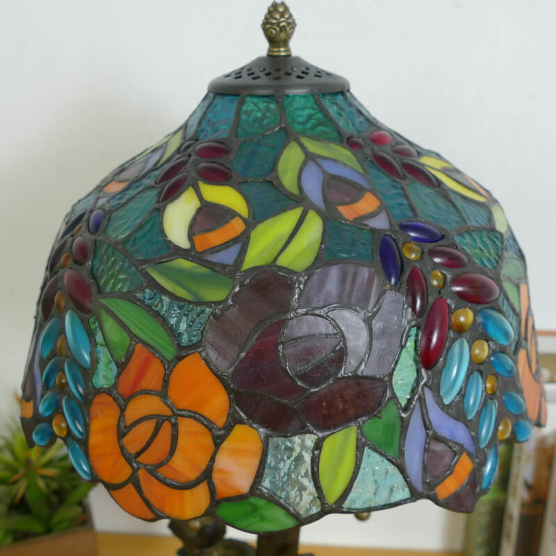 Traditional Tiffany Dragonfly Flower Stained Glass Bird Base 2-Light Table Lamp For Bedroom