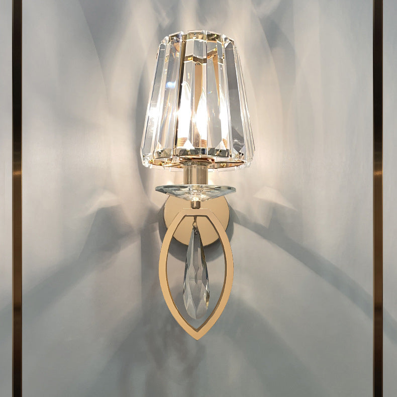Modern Luxury Metal Iron Stainless Steel Crystal Ball Cylinder 1-Light Wall Sconce Lamp For Bedside