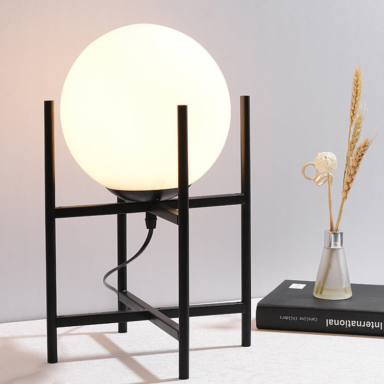 Modern Minimalist Glass Round Ball Iron Shelf Base 1-Light Table Lamp for Living Room Bedroom