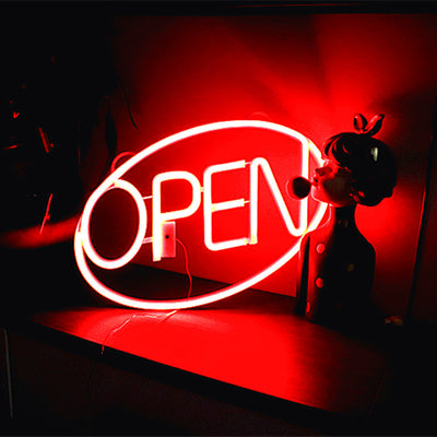 Modern Art Deco Waterproof PS OPEN LED Outdoor Hanging Neon Wall Sconce Lamp For Dining Room