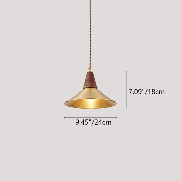 Traditionelle Vintage-Pendelleuchte aus Messing und Walnuss mit runder Kuppel und 1 Licht für das Wohnzimmer 