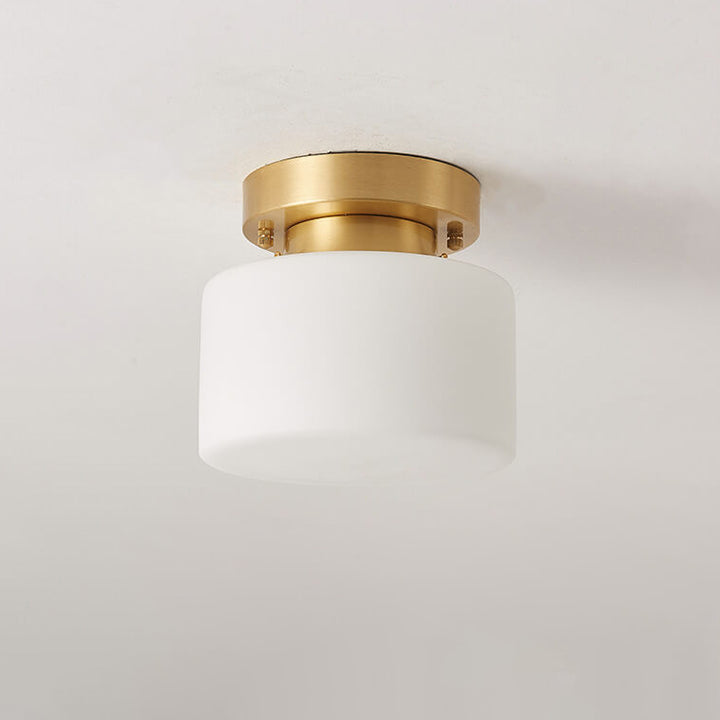 Modern Minimalist Drum Glass Copper 1-Light Semi-Flush Mount Ceiling Light for Living Room