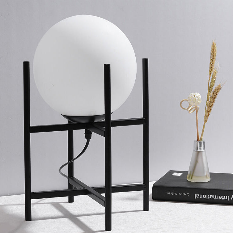 Modern Minimalist Glass Round Ball Iron Shelf Base 1-Light Table Lamp for Living Room Bedroom