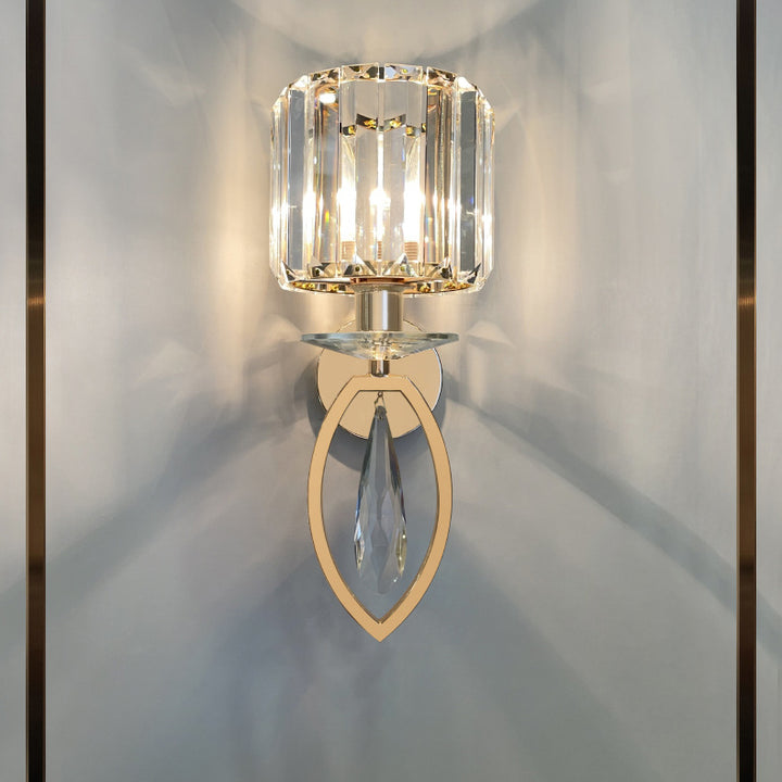 Modern Luxury Metal Iron Stainless Steel Crystal Ball Cylinder 1-Light Wall Sconce Lamp For Bedside