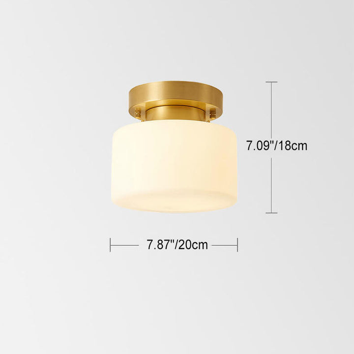 Modern Minimalist Drum Glass Copper 1-Light Semi-Flush Mount Ceiling Light for Living Room