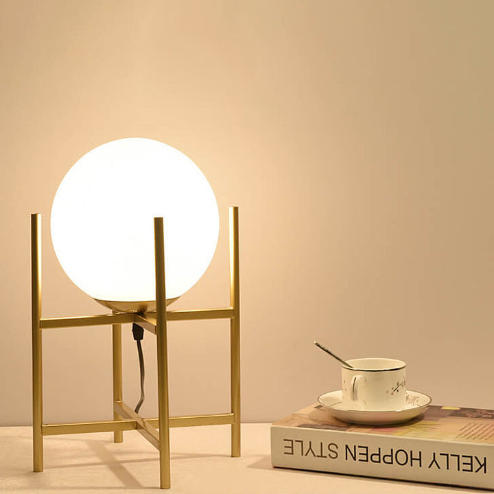 Modern Minimalist Glass Round Ball Iron Shelf Base 1-Light Table Lamp for Living Room Bedroom