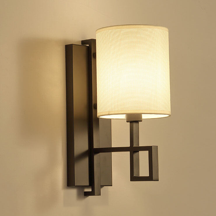 Chinesische Retro Zen Zylindrische Stofflampenschirm 1-Licht Wandlampe 