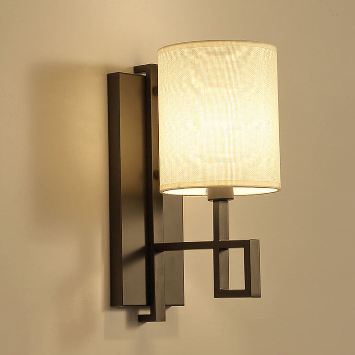 Chinesische Retro Zen Zylindrische Stofflampenschirm 1-Licht Wandlampe 