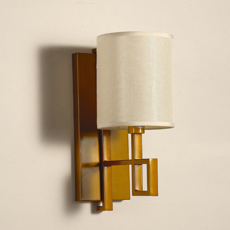 Chinesische Retro Zen Zylindrische Stofflampenschirm 1-Licht Wandlampe 