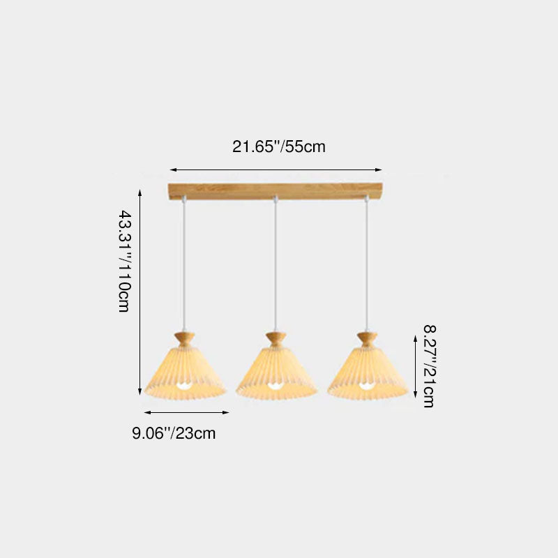 Lustre nordique à cône plissé en bois, 1/3 lumières, luminaire d&