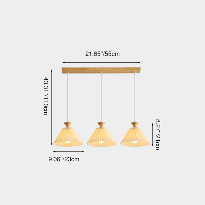 Lustre nordique à cône plissé en bois, 1/3 lumières, luminaire d&