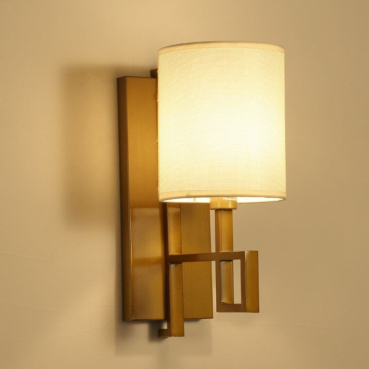 Chinesische Retro Zen Zylindrische Stofflampenschirm 1-Licht Wandlampe 