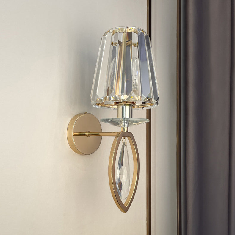 Modern Luxury Metal Iron Stainless Steel Crystal Ball Cylinder 1-Light Wall Sconce Lamp For Bedside