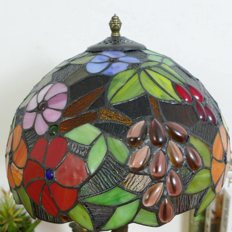 Traditional Tiffany Dragonfly Flower Stained Glass Bird Base 2-Light Table Lamp For Bedroom