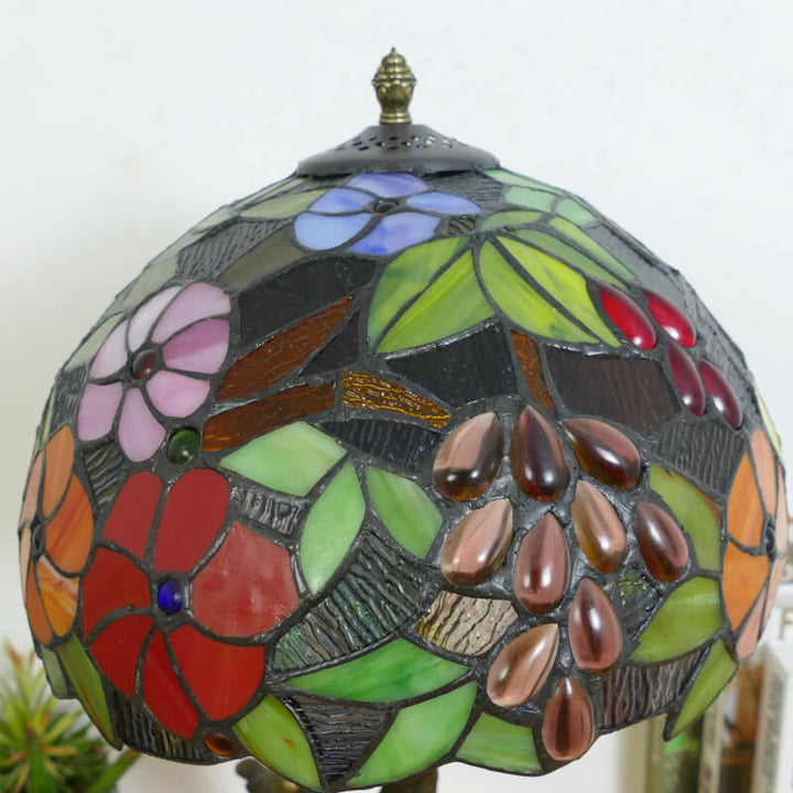 Traditional Tiffany Dragonfly Flower Stained Glass Bird Base 2-Light Table Lamp For Bedroom