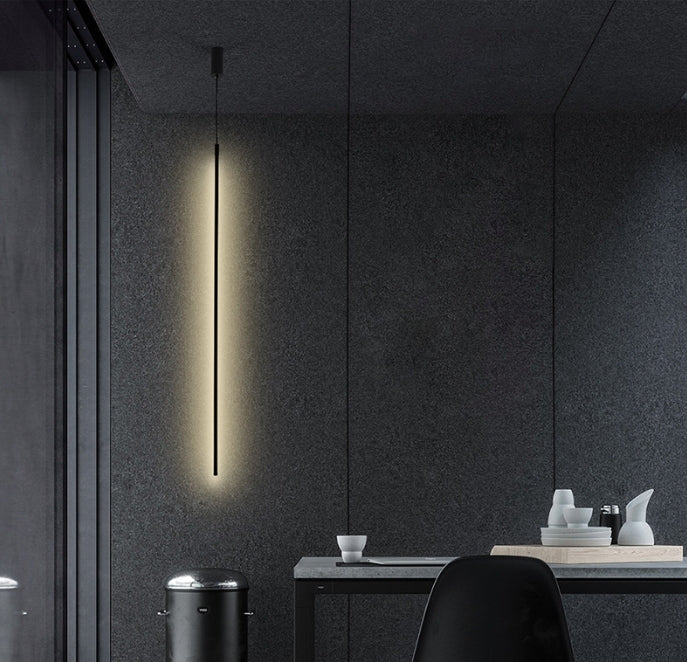 Lámpara colgante LED lineal larga de hierro y acrílico de estilo moderno minimalista para dormitorio 
