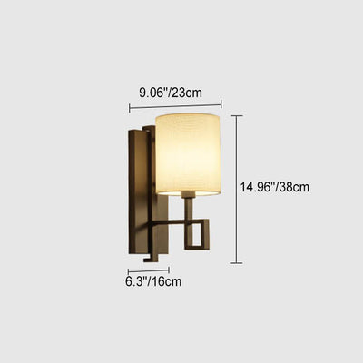 Chinese Retro Zen Cylindrical Fabric Lampshade 1-Light Wall Sconce Lamp