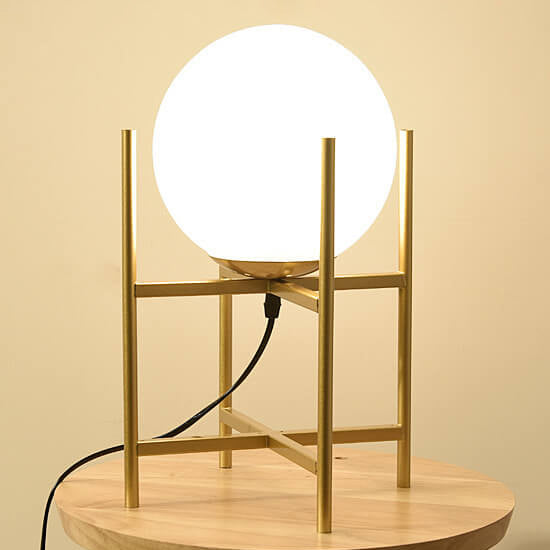 Modern Minimalist Glass Round Ball Iron Shelf Base 1-Light Table Lamp for Living Room Bedroom