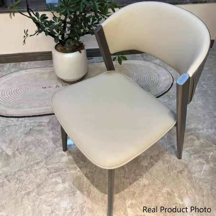 Contemporary Scandinavian PU Leather Carbon Steel Curved Square Dining Chair With Backrest For Living Room &amp; Dining Room