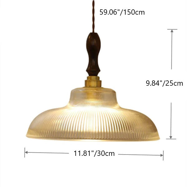 Traditionelle Vintage-Pendelleuchte mit Glas-Blumenschirm, Messing und Walnussholz, 1-flammig, für das Wohnzimmer 