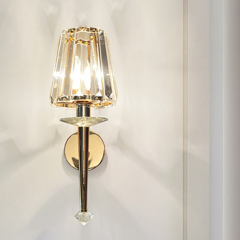 Modern Luxury Metal Iron Stainless Steel Crystal Ball Cylinder 1-Light Wall Sconce Lamp For Bedside
