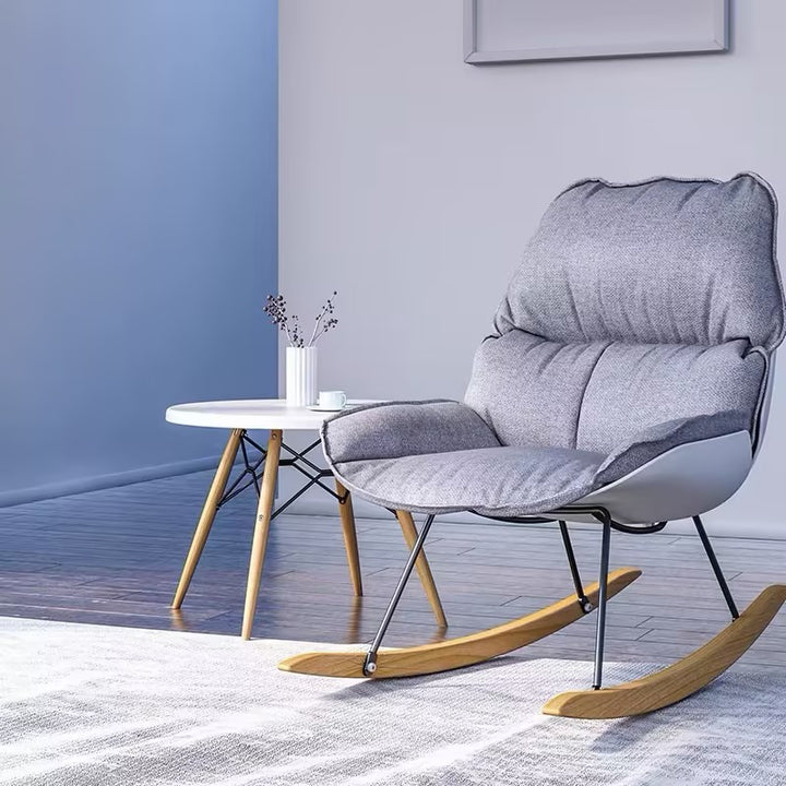 Contemporary Nordic Upholstered Rocking Chair - Ergonomic Steel PP Fabric Solid Wood Lounge Chair For Living Room, Bedroom &amp; Reading Nook