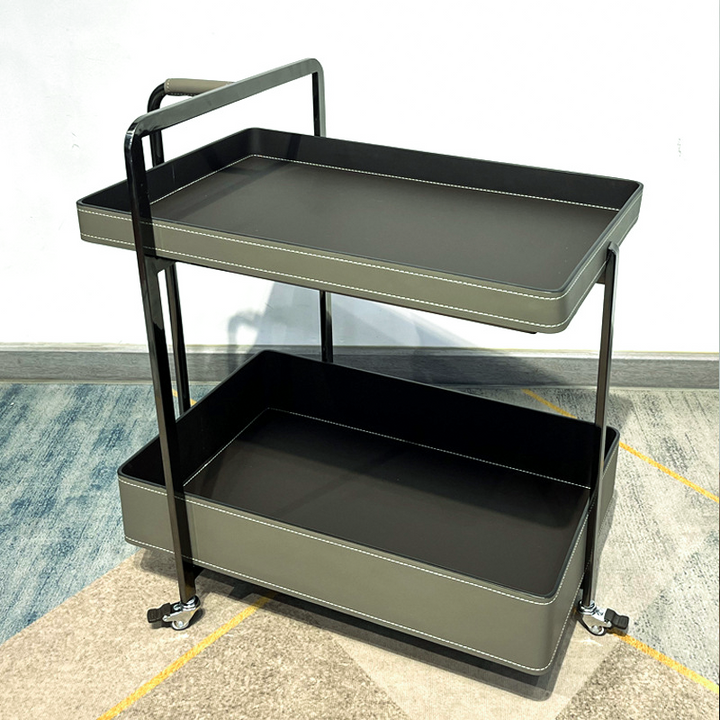 Contemporary Scandinavian Rectangle Saddle-Style Faux Leather Stainless Steel Side Table 2 - Tier For Living Room