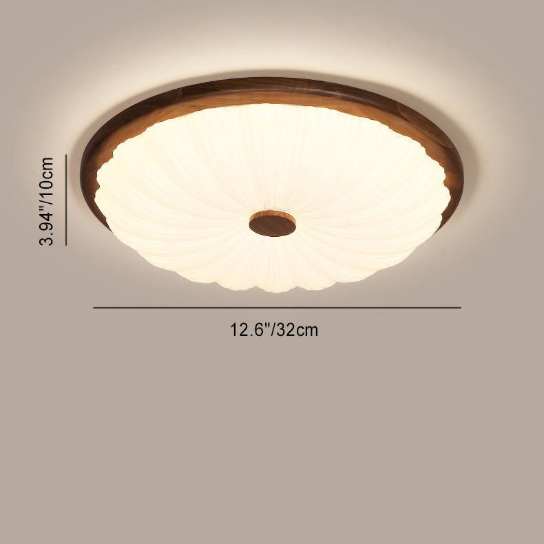 Modern Minimalist Flower Round Walnut Acrylic LED Flush Mount Ceiling Light For Living Room
